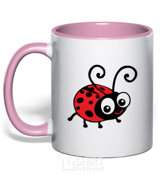 Mug with a colored handle Ladybug fun art light-pink фото