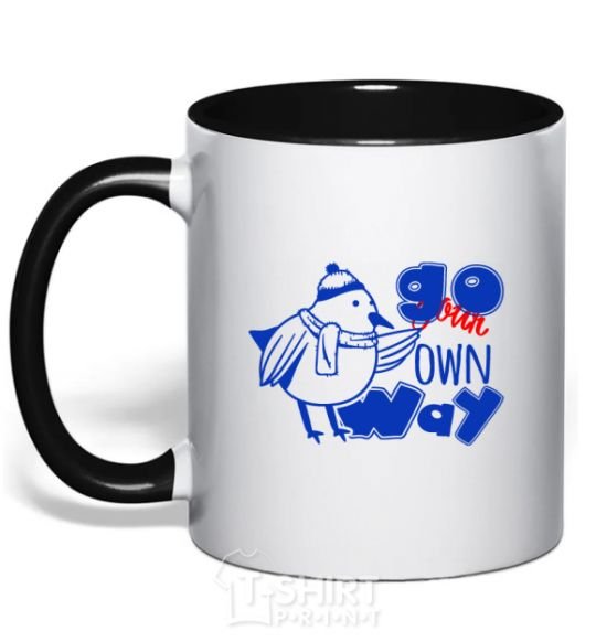 Mug with a colored handle Go your own way bird black фото