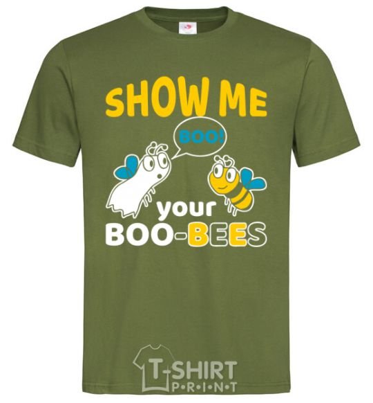 Мужская футболка Show me your boo-bees boo Оливковый фото