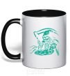 Mug with a colored handle Death eat pizza black фото