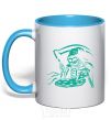 Mug with a colored handle Death eat pizza sky-blue фото