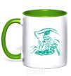 Mug with a colored handle Death eat pizza kelly-green фото