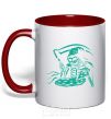 Mug with a colored handle Death eat pizza red фото
