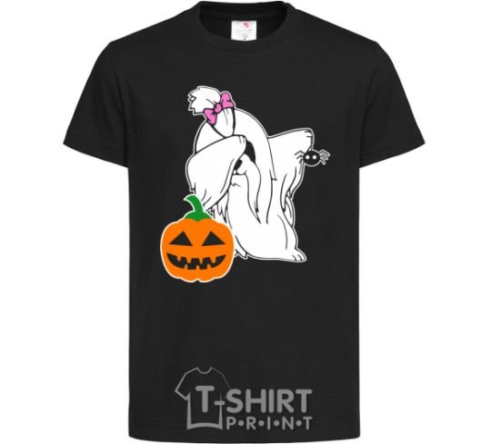 Kids T-shirt A dog with a spider black фото