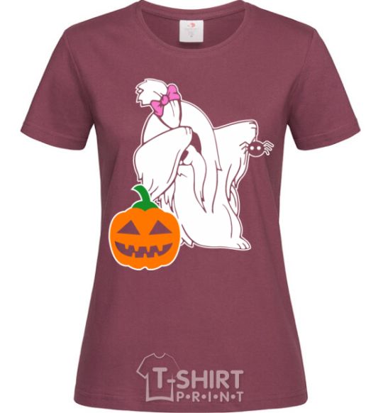 Women's T-shirt A dog with a spider burgundy фото