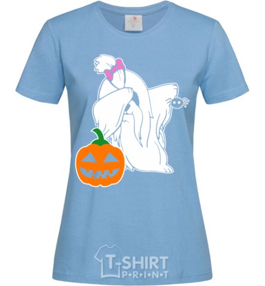 Women's T-shirt A dog with a spider sky-blue фото