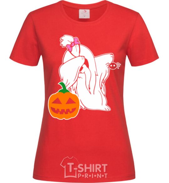 Women's T-shirt A dog with a spider red фото