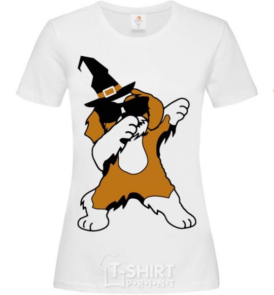 Женская футболка Dabbing dog in hat Белый фото