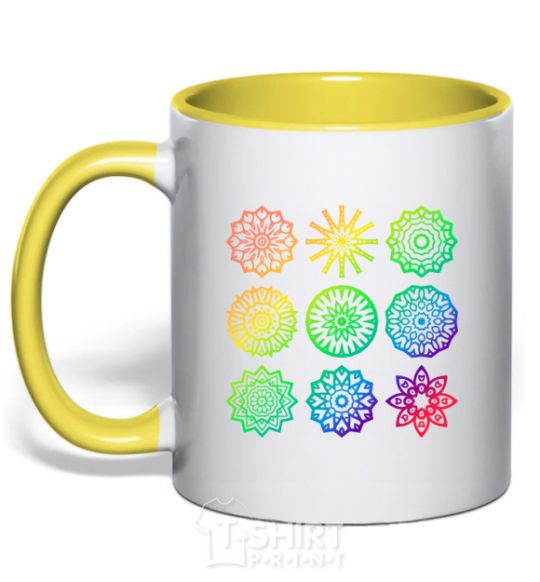 Mug with a colored handle Yoga print yellow фото