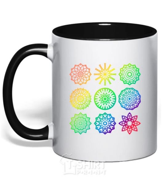 Mug with a colored handle Yoga print black фото