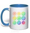 Mug with a colored handle Yoga print royal-blue фото