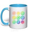 Mug with a colored handle Yoga print sky-blue фото