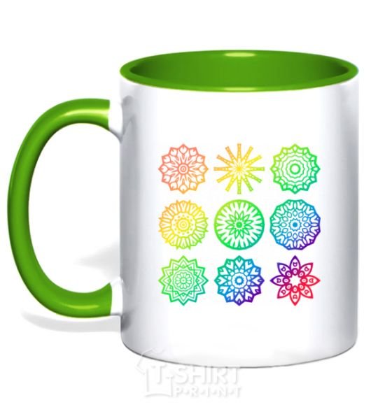 Mug with a colored handle Yoga print kelly-green фото