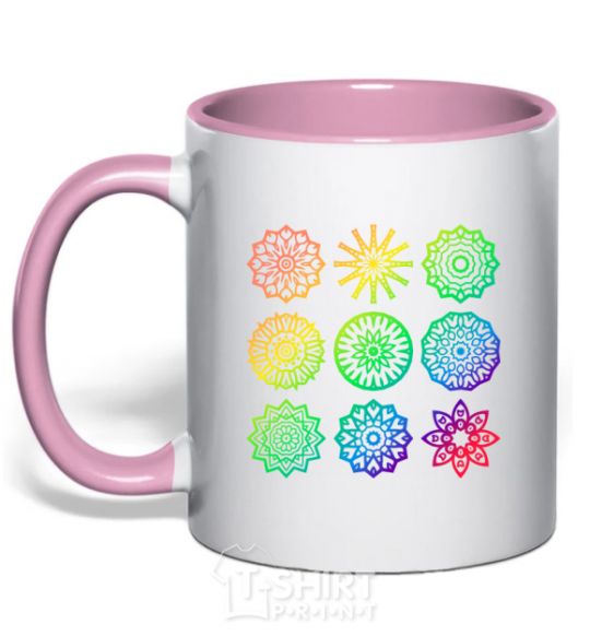 Mug with a colored handle Yoga print light-pink фото