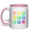 Mug with a colored handle Yoga print light-pink фото