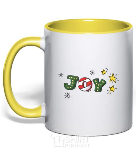 Mug with a colored handle Joy holiday yellow фото