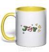 Mug with a colored handle Joy holiday yellow фото