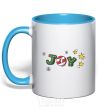 Mug with a colored handle Joy holiday sky-blue фото