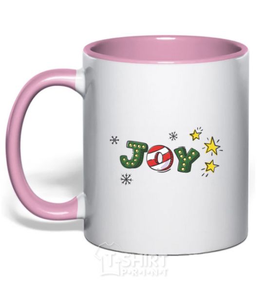 Mug with a colored handle Joy holiday light-pink фото