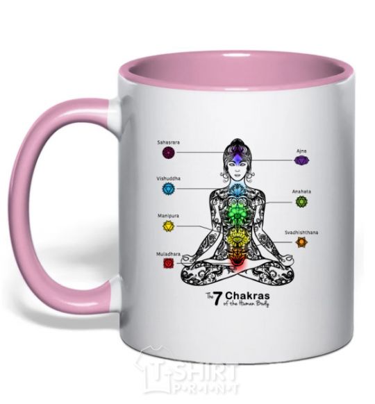 Mug with a colored handle The 7 chakras light-pink фото