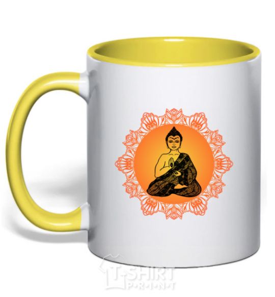 Mug with a colored handle India print yellow фото