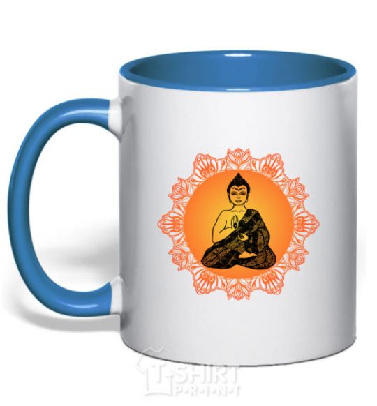Mug with a colored handle India print royal-blue фото