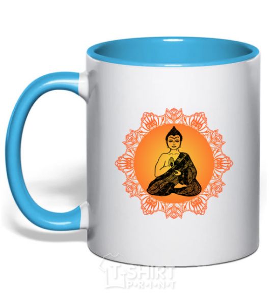 Mug with a colored handle India print sky-blue фото