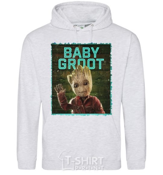 Мужская толстовка (худи) Baby groot Серый меланж фото