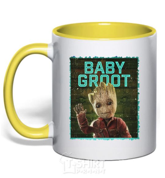 Mug with a colored handle Baby groot yellow фото