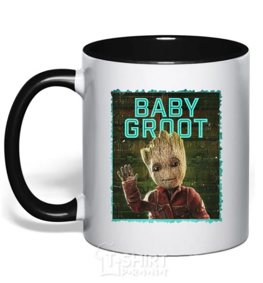 Mug with a colored handle Baby groot black фото