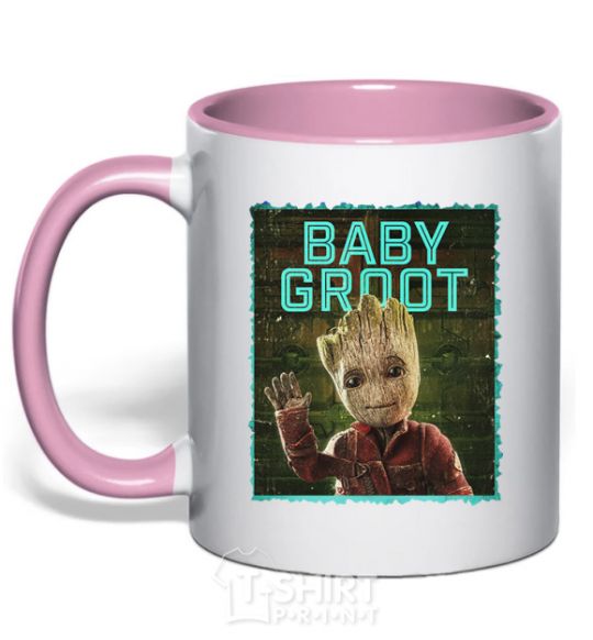 Mug with a colored handle Baby groot light-pink фото