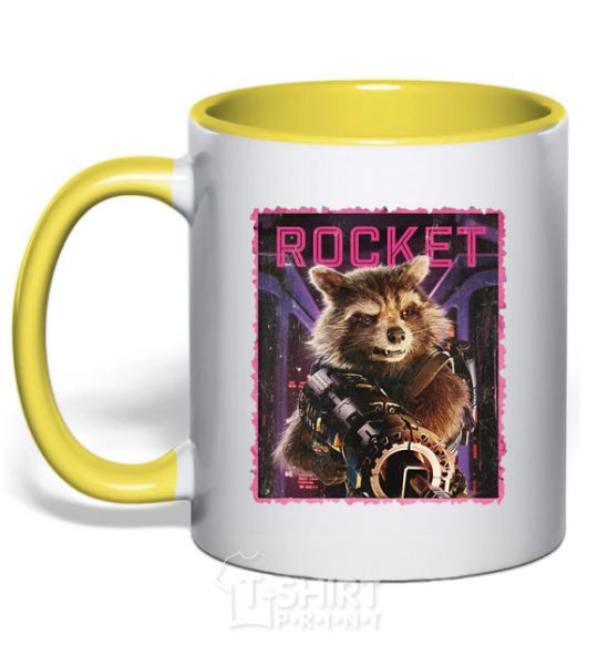 Mug with a colored handle Rocket yellow фото