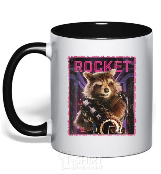 Mug with a colored handle Rocket black фото