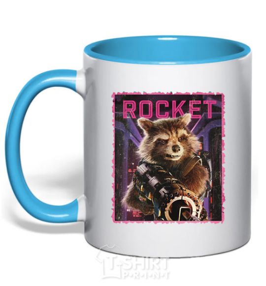 Mug with a colored handle Rocket sky-blue фото