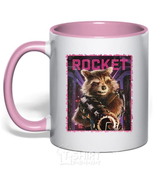 Mug with a colored handle Rocket light-pink фото