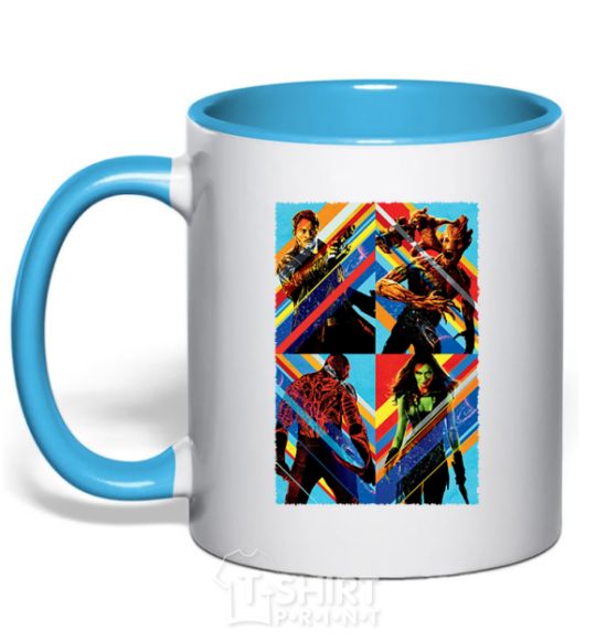 Mug with a colored handle Guardians of the galaxy bright sky-blue фото