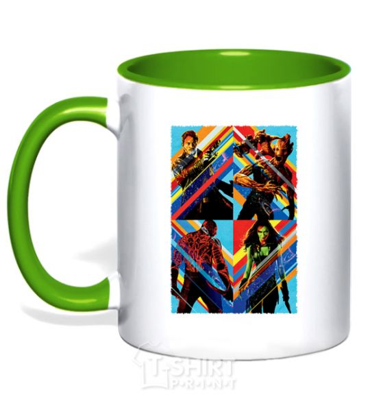 Mug with a colored handle Guardians of the galaxy bright kelly-green фото