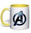 Mug with a colored handle Avengers logo metal yellow фото