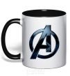 Mug with a colored handle Avengers logo metal black фото