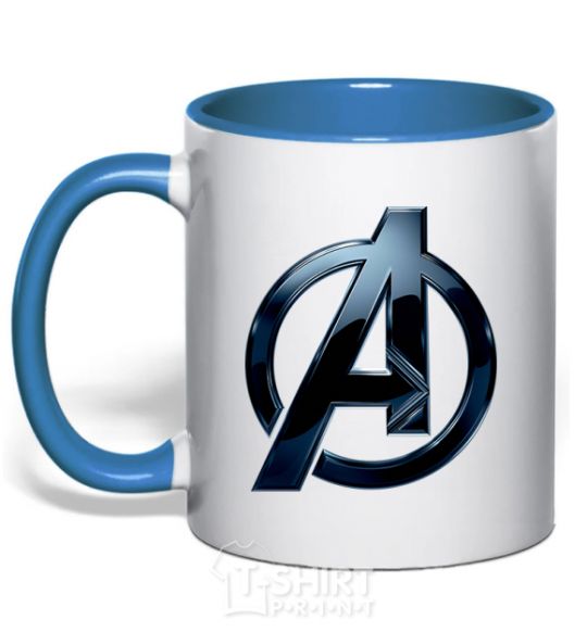 Mug with a colored handle Avengers logo metal royal-blue фото