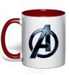 Mug with a colored handle Avengers logo metal red фото