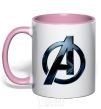 Mug with a colored handle Avengers logo metal light-pink фото