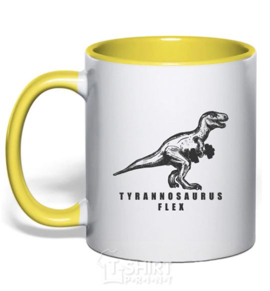 Mug with a colored handle Tyrannosaurus flex yellow фото
