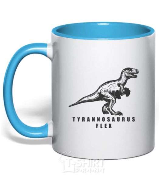 Mug with a colored handle Tyrannosaurus flex sky-blue фото