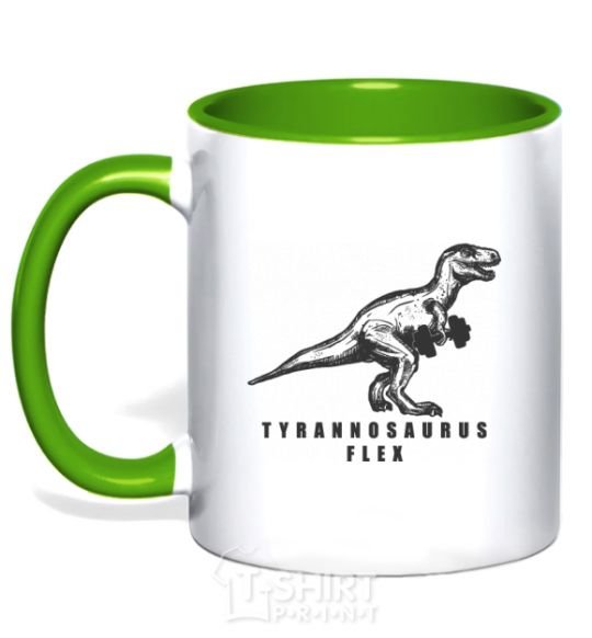 Mug with a colored handle Tyrannosaurus flex kelly-green фото