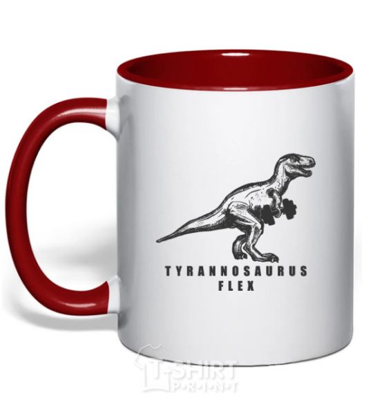 Mug with a colored handle Tyrannosaurus flex red фото