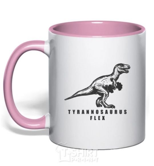 Mug with a colored handle Tyrannosaurus flex light-pink фото