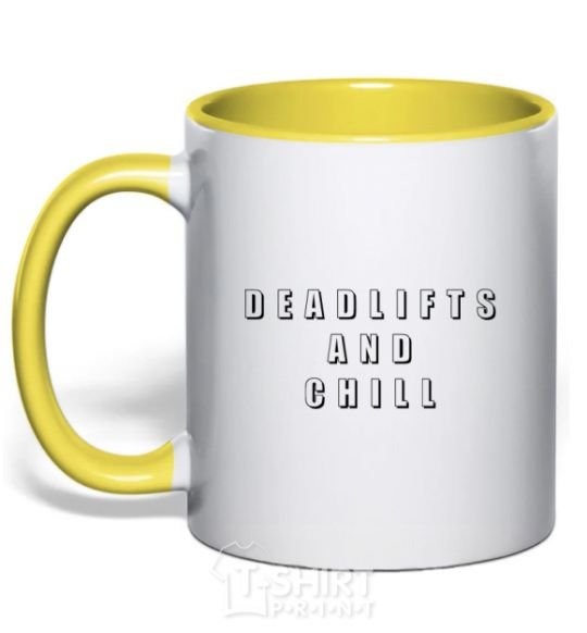 Mug with a colored handle Deadlifts and chill yellow фото