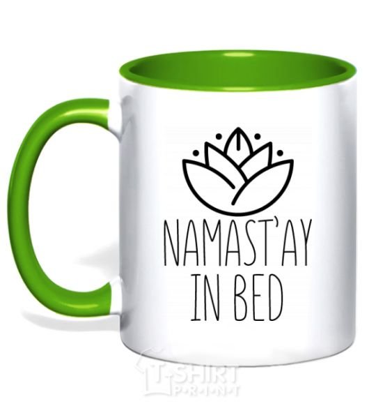 Чашка с цветной ручкой Namast'ay in bed Зеленый фото