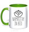 Mug with a colored handle Namast'ay in bed kelly-green фото